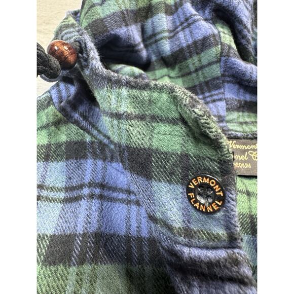 The Vermont Flannel Co Plaid Hooded Pullover Shirt Men’s Medium Blue Green Check - Picture 6 of 10